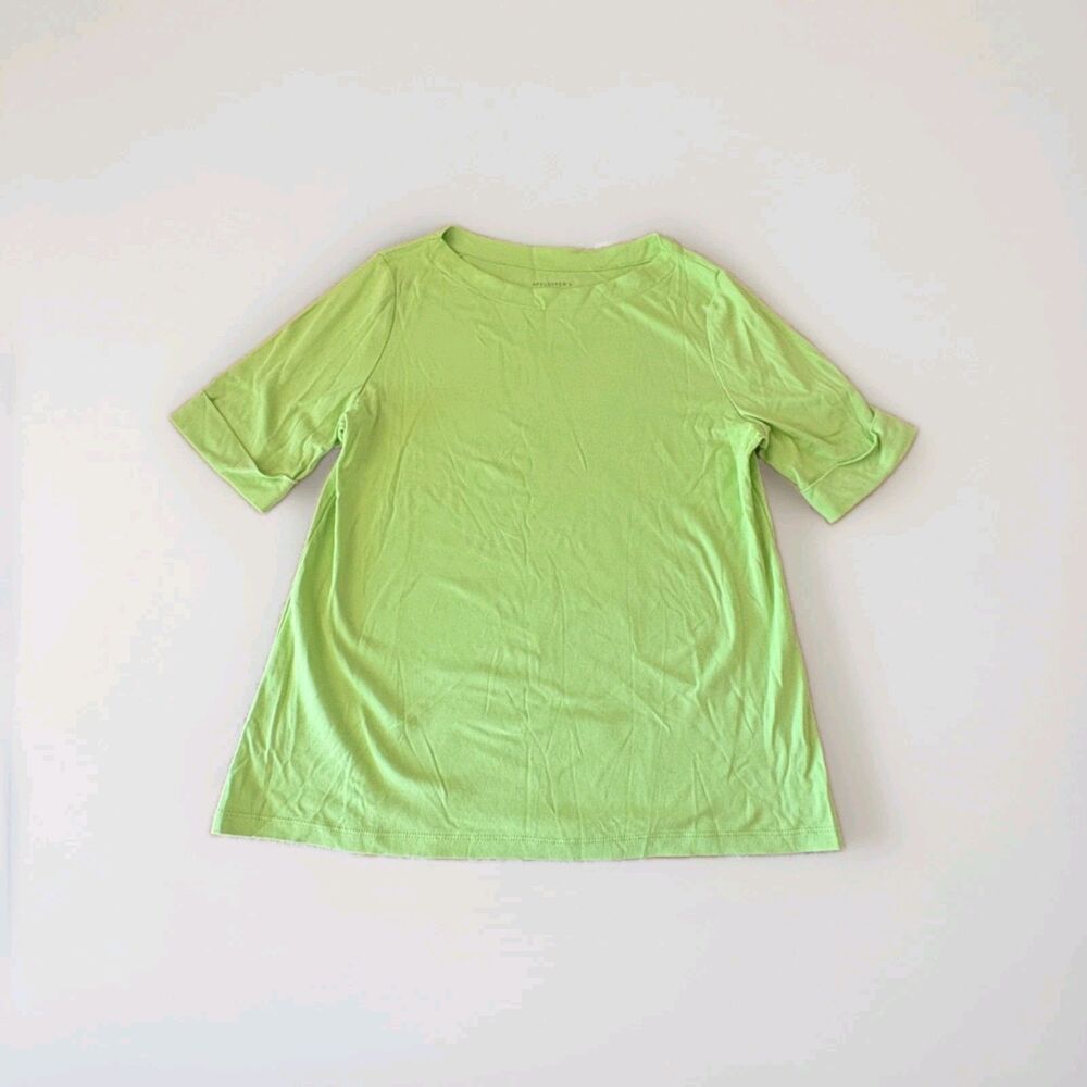 Appleseed's Women's Size M Lime Green Soft Cotton Boat Neck Short Sleeve Top
